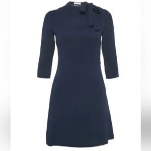 Sandro Jovane lace-paneled textured dress navy blue tie neck feminine Eu 3 US 8